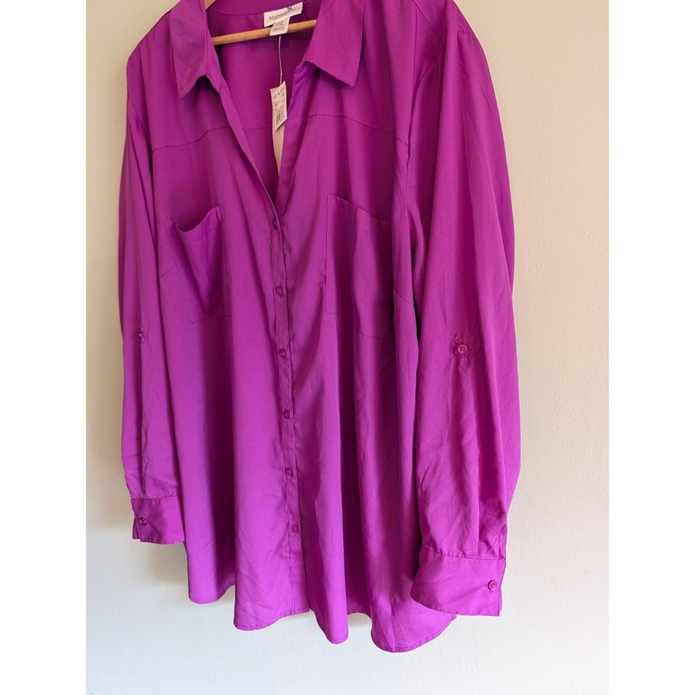 Motherhood Maternity Plus Blouse Button Up Long Sleeve Roll Tab Fuchsia Career - Picture 9 of 12